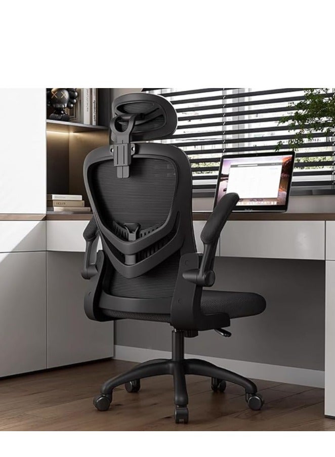 Ergonomic Office Chair, Height and Headrest Adjustable Desk Chair with Lumbar Support and Wheels for Work, Study and Gaming, Swivel Computer Chair for Home and Office (V3, Black) - Image 2